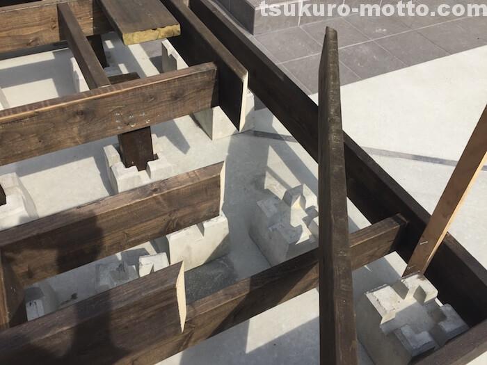 ウッドデッキDIY 2段目デッキ枠の隅切り3